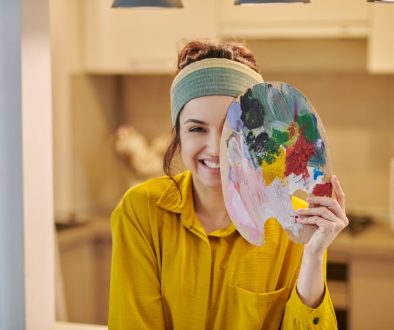 Cute female artist looking happy and enjoyed Cute female artist looking happy and enjoyed